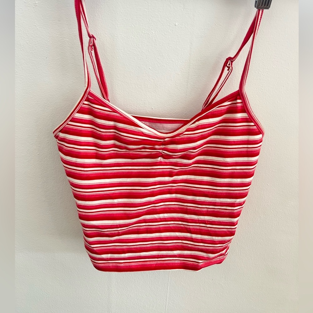 Red pink and white Striped Out From Under Tank Top with Built in bra Size small